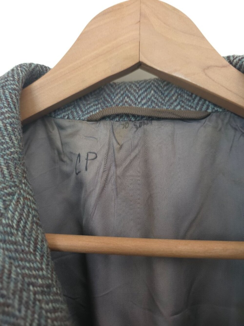 Vintage Sony Studios Wardrobe x STANLEY Gray Herringbone Wool Overcoat Sz 40 - Picture 7 of 11